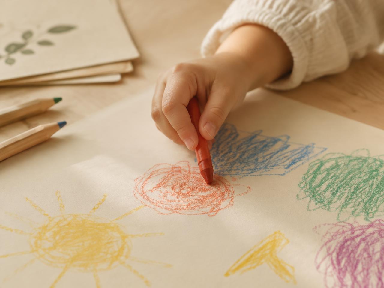 Criança desenhando com giz de cera (imagem ilustrativa)